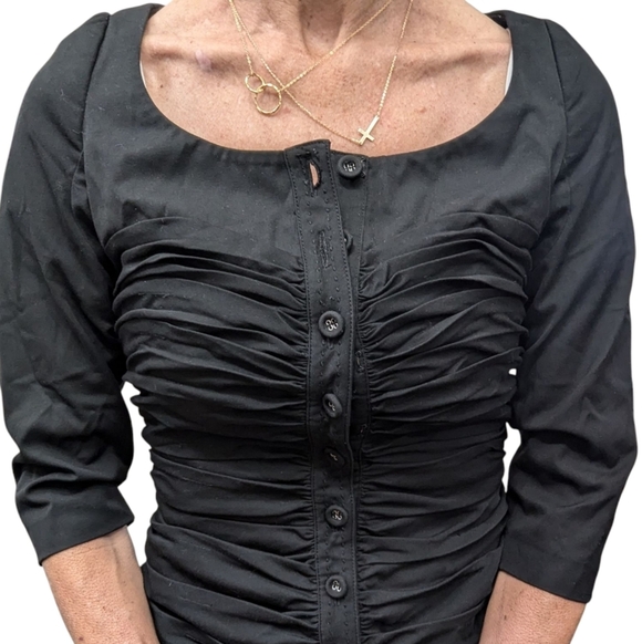 Byron Lars Beauty Mark Black Ruched Bodycon Midi Dress Size 2 Cocktail Party - Picture 5 of 15